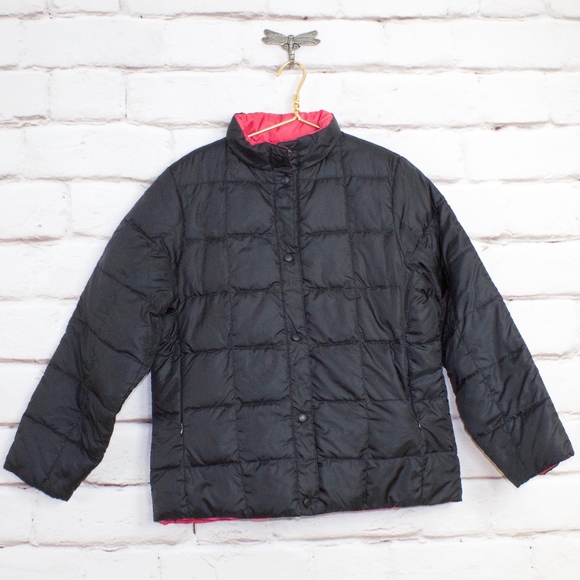LL BEAN Reversible Pink Black Down Jacket Size M - Picture 2 of 8